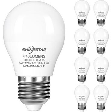 8 Pack Ceiling Fan Light Bulbs 5000K Daylight, A15 LED Light Bulbs, E26 Base, 5W (40W Equivalent), Energy Saving Bulbs Non-Dimmable