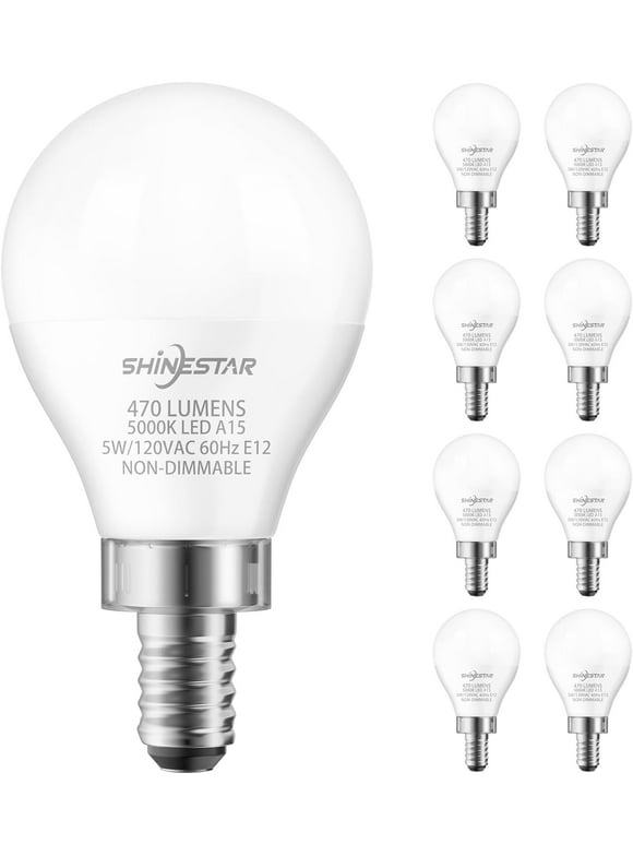 8-Pack Ceiling Fan Light Bulbs, 5000K Daylight, E12 Base, 5W (40W Equivalent), LED Candelabra Bulb, Non-Dimmable