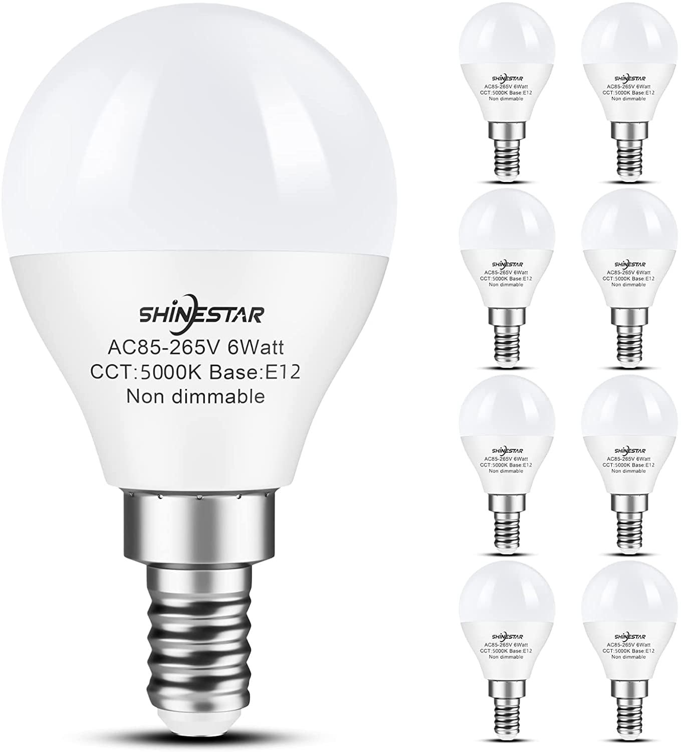 8Pack Ceiling Fan Light Bulbs Small Base, 5000K Daylight, E12 LED