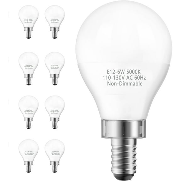 8-Pack Ceiling Fan Light Bulbs, Small Base, 5000K Daylight White, 120V 60W Equivalent, E12 Candelabra LED Light Bulbs, Non-Dimmable