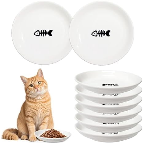 [8 Pack] Ceramic Cat Food Bowl, Cute Cat Bowls Whisker-Friendly, 5.9" Shallow Wide Kitten Plates, Easy to Clean Indoor Feeding Dishes