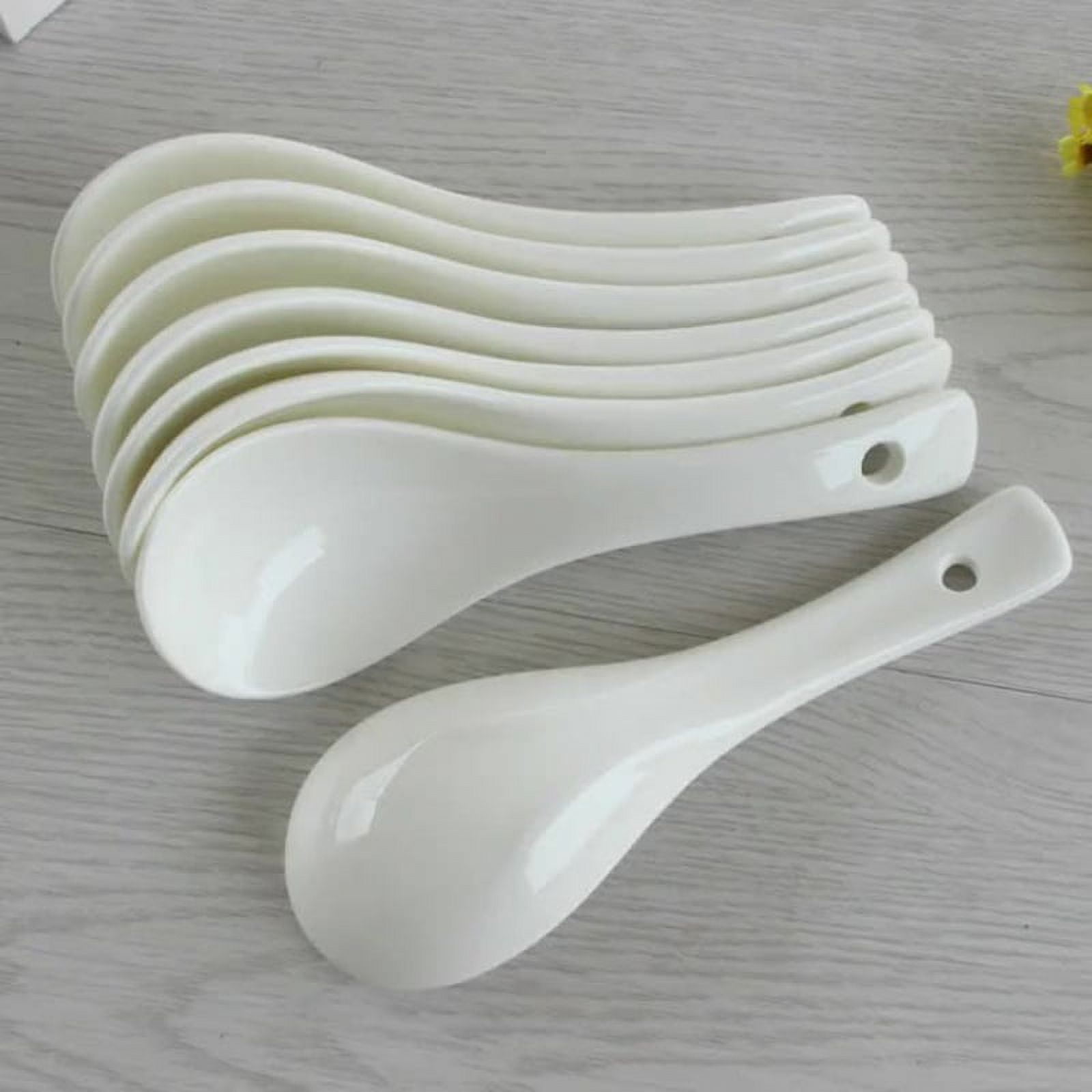 8 Pack Ceramic Soup Spoons Bulk 6" Asian Soup Spoon Set Bright White
