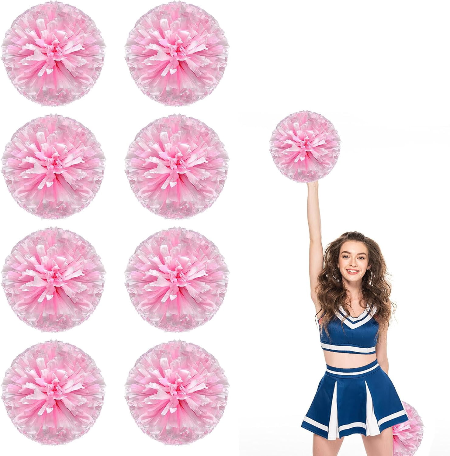 8 Pack Cheerleading pom poms,Cheer pom poms Sports Dance Cheer Plastic Pom Poms Cheerleading for Sports Team Spirit Cheering (Blue+Pink+White)