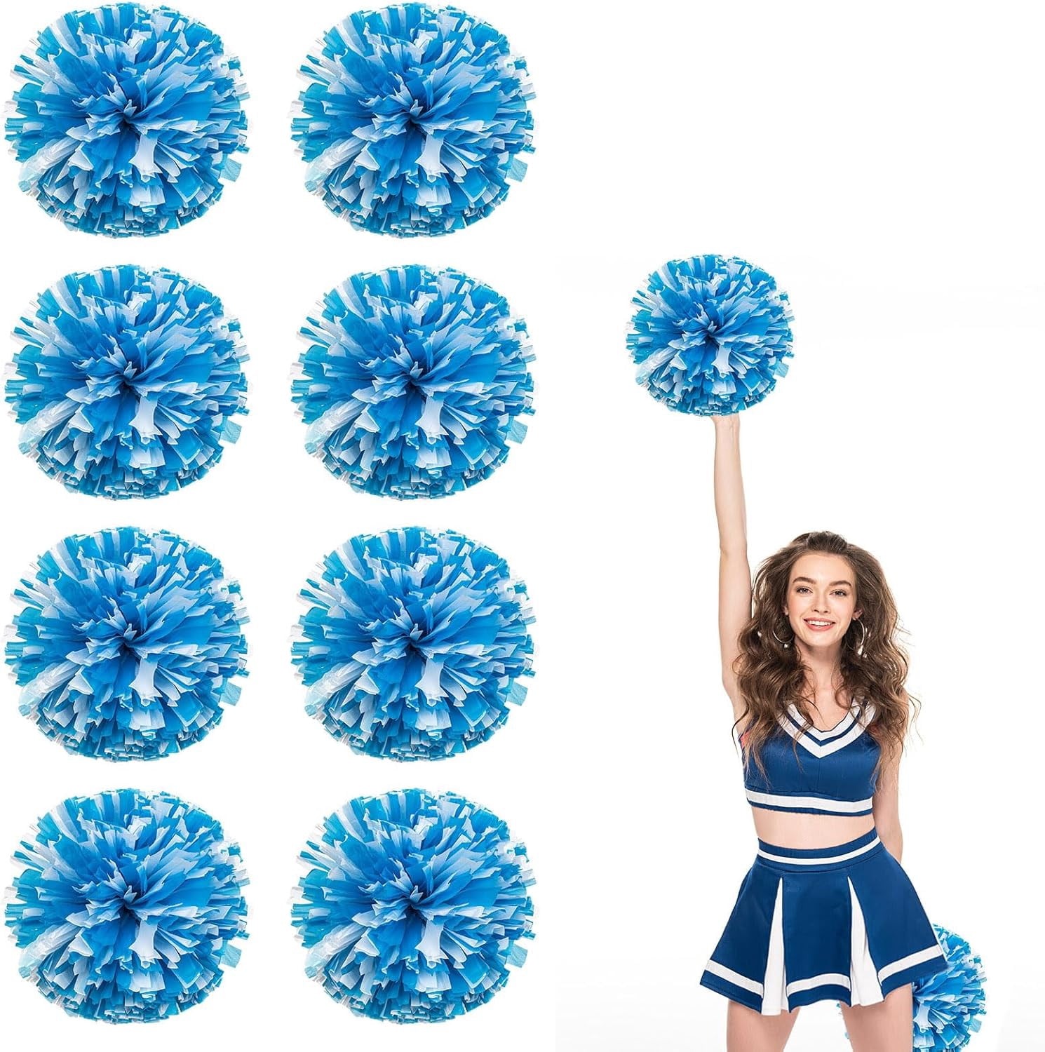 8 Pack Cheerleading pom poms,Cheer pom poms Sports Dance Cheer Plastic Pom Poms Cheerleading for Sports Team Spirit Cheering (Blue+Pink+White)