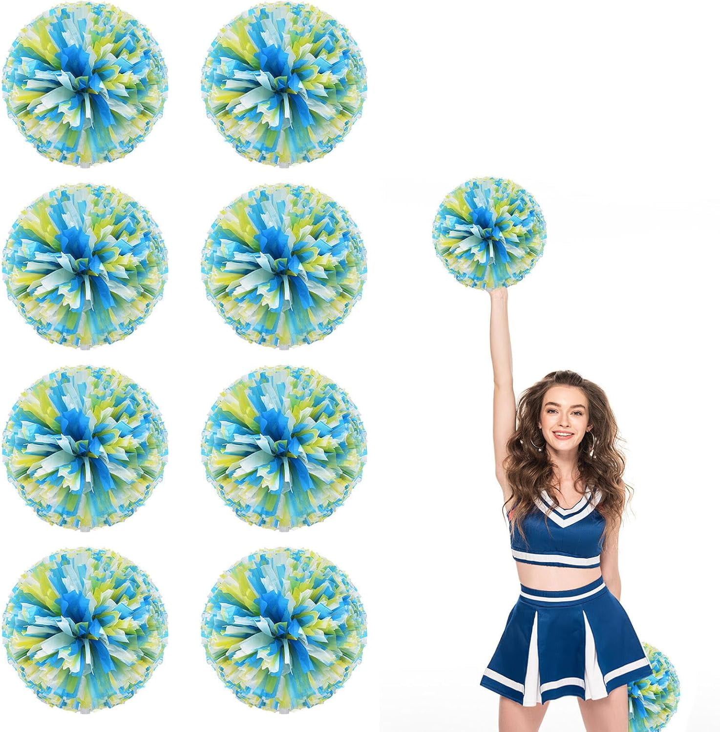 8 Pack Cheerleading pom poms,Cheer pom poms Sports Dance Cheer Plastic Pom Poms Cheerleading for Sports Team Spirit Cheering (Blue+Pink+White)