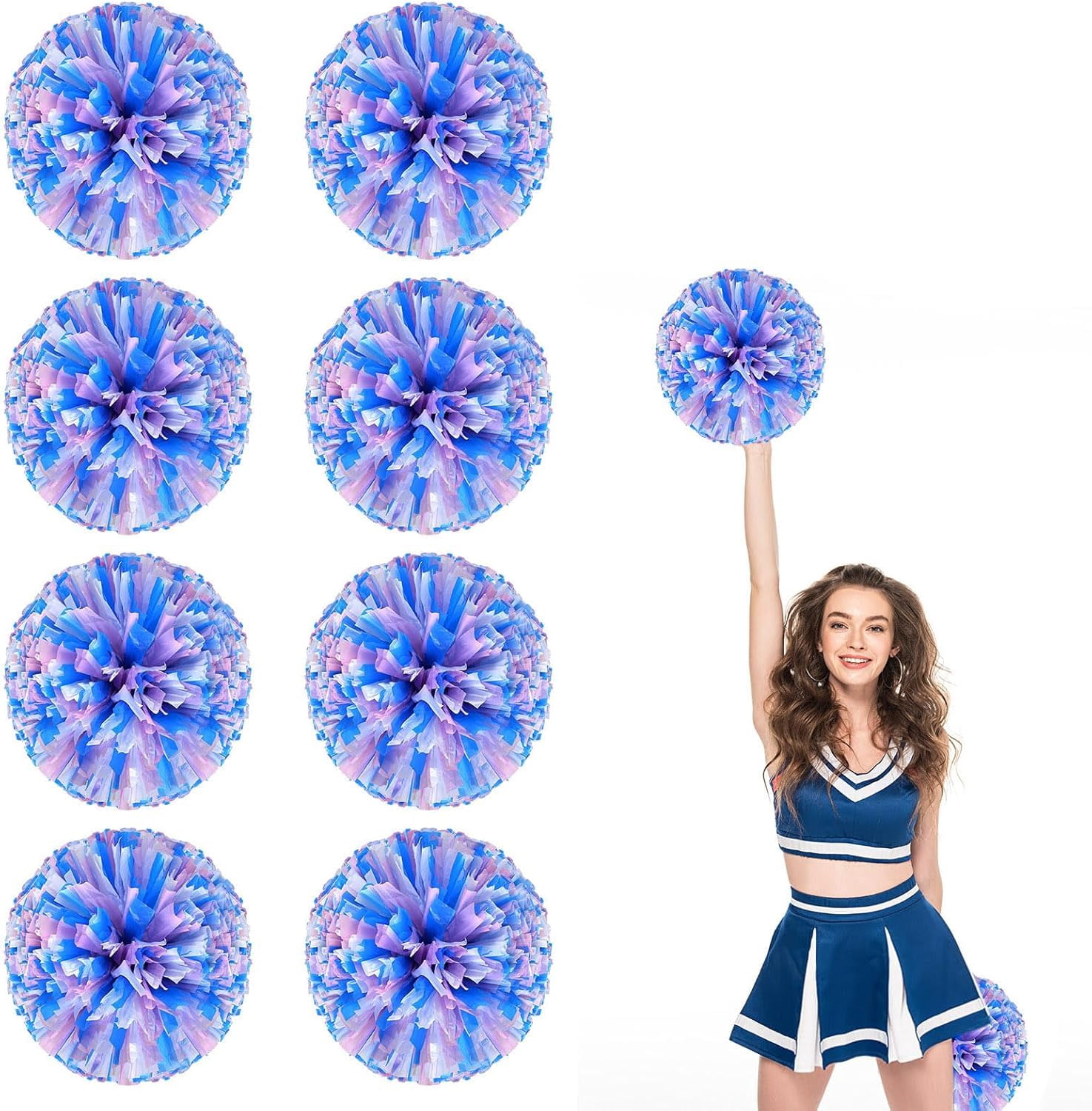 8 Pack Cheerleading pom poms,Cheer pom poms Sports Dance Cheer Plastic Pom Poms Cheerleading for Sports Team Spirit Cheering (Blue+Pink+White)