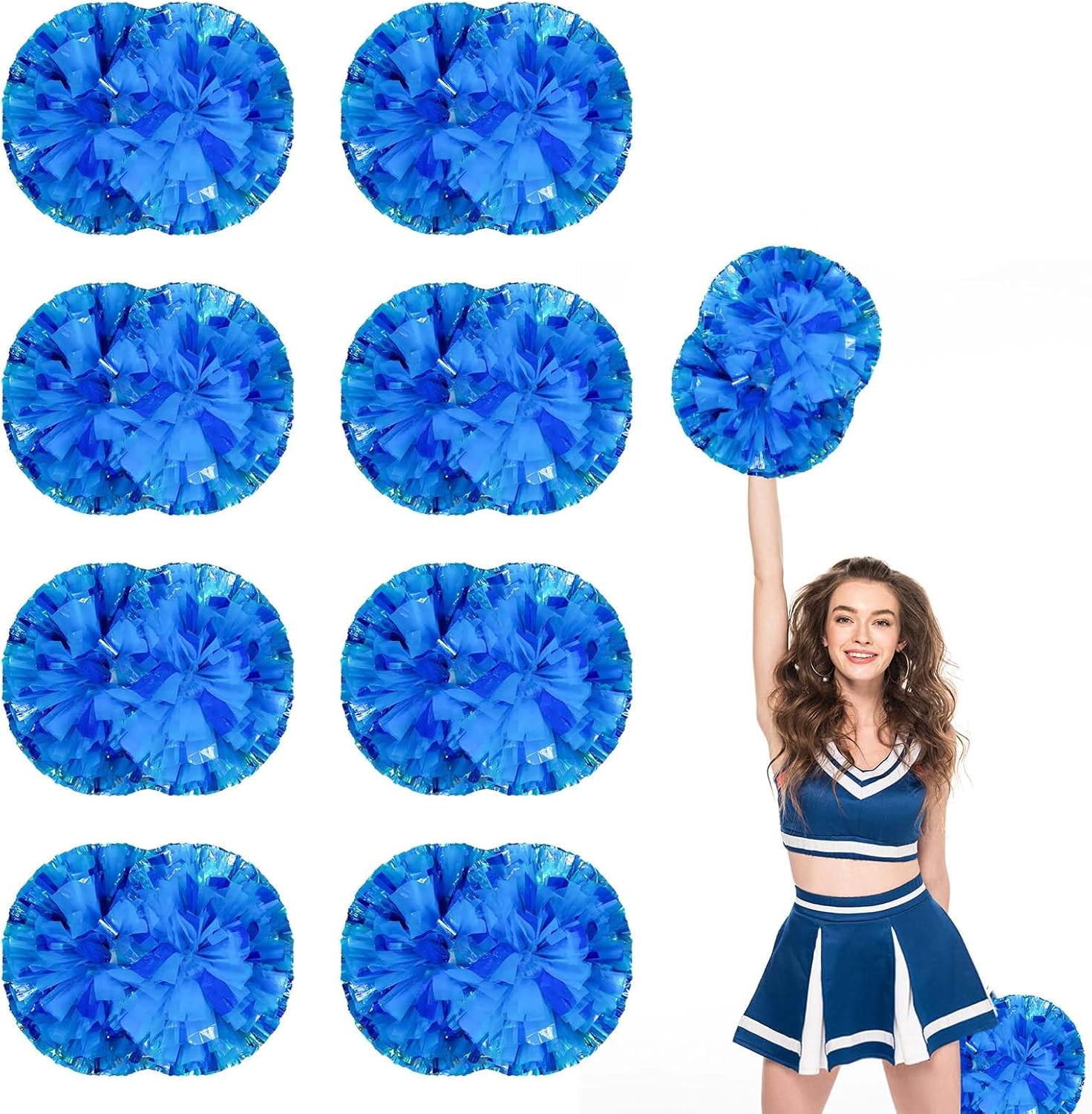 8 Pack Cheerleading pom poms,Handheld Cheer pom poms, Sports Cheer Plastic Pom Poms Cheerleading for Sports Team Spirit Cheering (Mixed Blue)