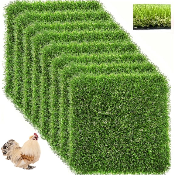 8 Pack Chicken Nesting Box Pads for Laying Eggs, Washable Artificial Grass Nesting Pads for Chicken Coop, Nesting Box Liners Bedding for Hen Lawn Indoor Outdoor - 12"x12"1.2"