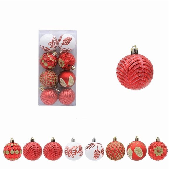 8-Pack Christmas Ball Ornaments, Multi-Pattern Painted Plastic Baubles, Decorative Hanging Balls for Tree, Wreath, and Holiday Party Décor