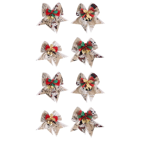 8 Pack Christmas Bow with Bells, for Christmas Decoration, Home Decoration, Christmas Tree Decor - M+N+O+P