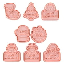 8 Pack Christmas Cookie Cutter Set, 3D Cookie Cutters for Baking Pink DIY Press Cookie Stamps Molds Shaped Mitten, Christmas Tree, Stockings, Santa Face, Merry Christmas, etc(Pink,2x2")