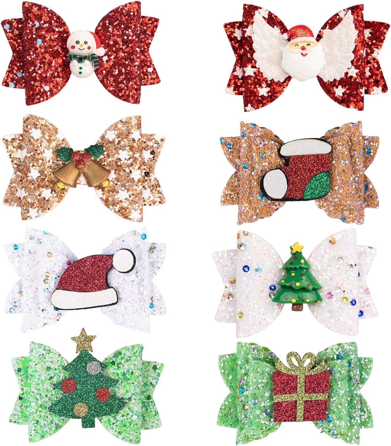 4-Piece Christmas Hair Bow Clips – Festive Antler Design With Sequins For Girls, Women & Kids