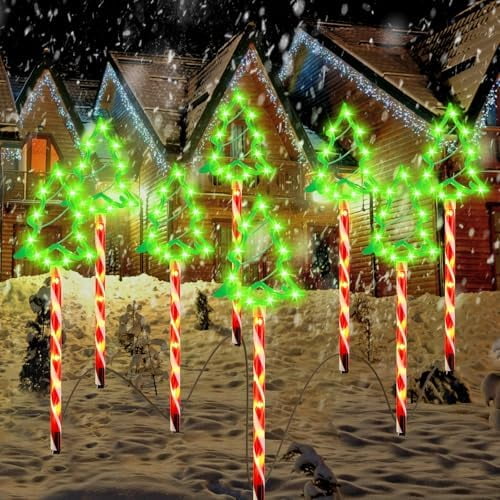 8 Pack Christmas Pathway Light Outdoor 136 LED Stake Light with 8 Lighting Modes Plug-in Candy Cane String for Garden Yard Lawn Patio Holiday Decor$$Tools & Hardware Other