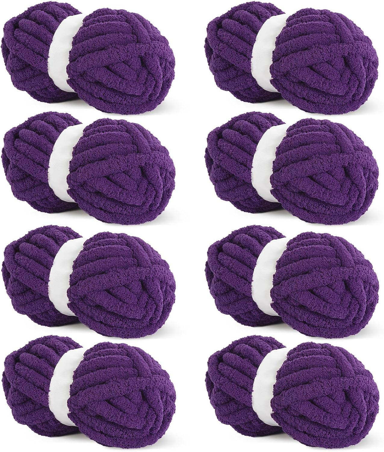 8 Pack Chunky Chenille Yarn - Super Soft Bulky Knitting Yarn for Blankets Scarf DIY, 8oz/27yds per Skein, Fluffy Plush Yarn for Crochet & Hand Knitting
