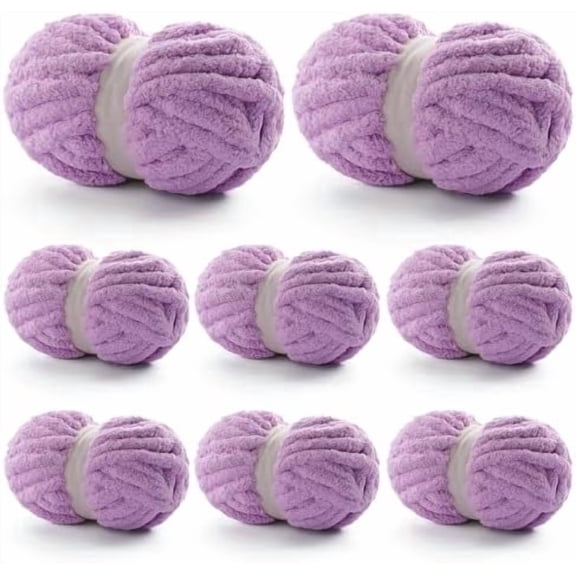 8 Pack Chunky Yarn for Hand Knitting - Chenille Yarn for Crocheting - 224 Yds Chunky Blanket Yarn Jumbo, Thick Fluffy for Knitting Blankets, Super Bulky Yarn 61.6 Oz(Light Purple)