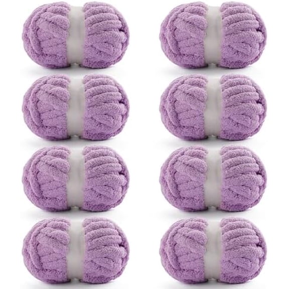 8 Pack Chunky Yarn for Crocheting, Blanket Thick Chenille for Hand Knitting, Soft Chunky for Crochet - 28 Yds 7.7 Oz Each Skein (Light Purple)