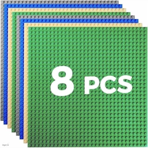 8 Pack 10 x 10 in Baseplates, 32x32 Stud Building Bases for Bricks, Blue Green Sand Gray, ABS Plastic for Creative Building