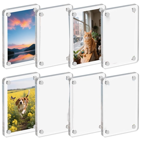 8 Pack Clear Acrylic Magnetic Mini Picture Frames - Fits Polaroid/Instax Mini Photos, Sticks to Refrigerators, Metal Surfaces, Lockers & Office Desks, Ideal for Displaying Memories in Home Kitchen