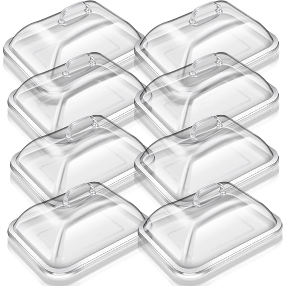 8 Pack Clear Acrylic Serving Tray with Dome Lid Rectangular Food Tray for Cake Dessert Buffet Serving Food Banquets Parties Restaurant Display,10.83 x 8.46 x 5.59 in