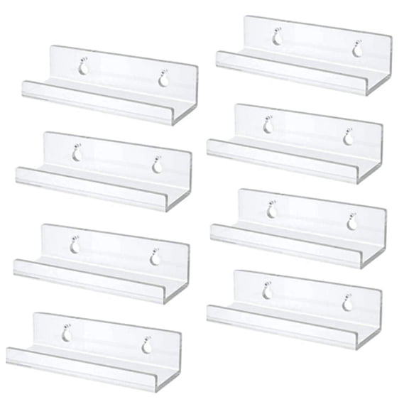 8-Pack Clear Acrylic Vinyl Record Shelf, 4-Inch Wall Mount Album Display Stand, Invisible Floating Shelves for LP Records, Nail Polish & Books, Home Decor