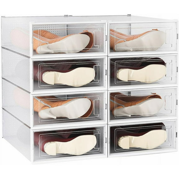 8 Pack Clear Boot Boxes Stackable, Boot Storage Boxes for Tall Boots, Shoes Box Plastic Oragnizer with Lids, Shoes Organizer Container for Closet, Under Bed Boot Storage