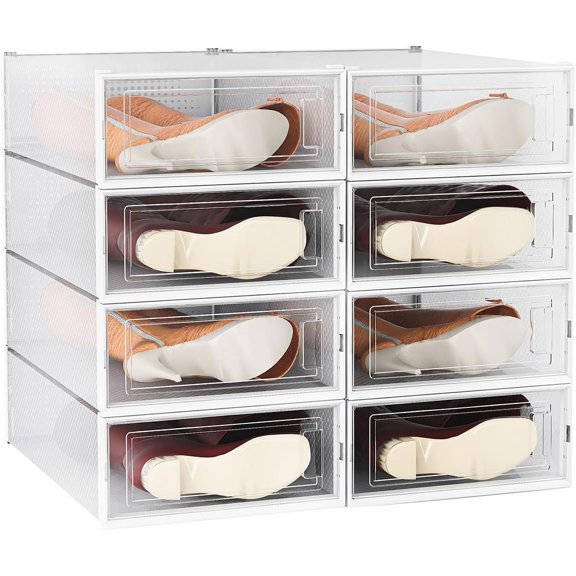 8 Pack Clear Boot Boxes Stackable, Boot Storage Boxes for Tall Boots, Shoes Box Plastic Oragnizer with , Shoes Organizer Container for Closet, Under Bed Boot Storage
