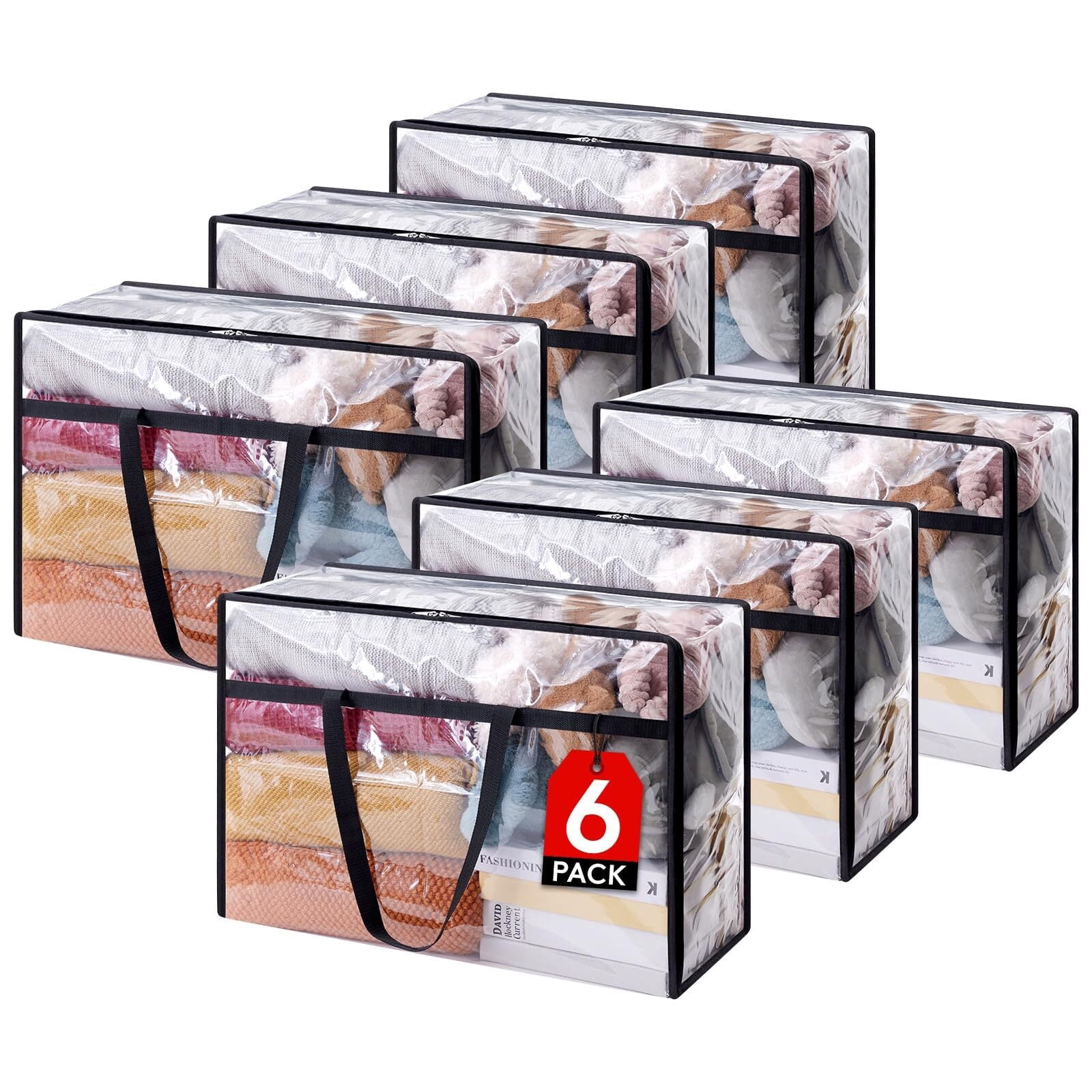 8 Pack Clear Clothes Storage Bags, 60L Plastic Blanket Storage Bags, Vinyl Foldable Moving Bags ...