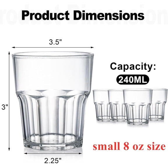 8-Pack Clear Plastic Cups, 8 oz BPA-Free Reusable Drinking Cups, Small Mini Stackable Juice Cups, Unbreakable