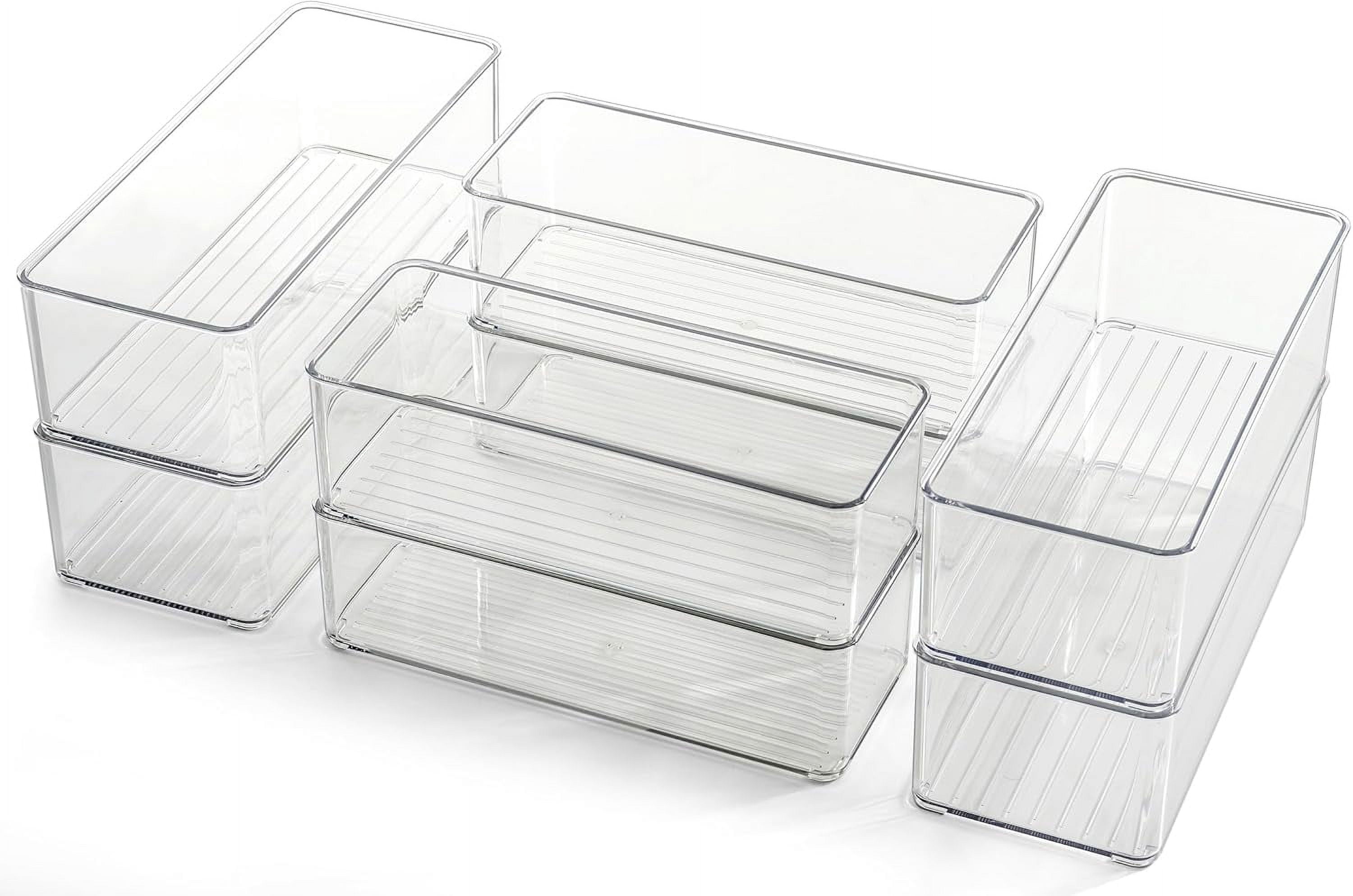 8 Pack Clear Plastic Drawer Organizers Set, Stackable Deep Drawer Organizer for Makeup Vanity and Desk, 2 Sizes Tall Bathroom Drawer Organizer