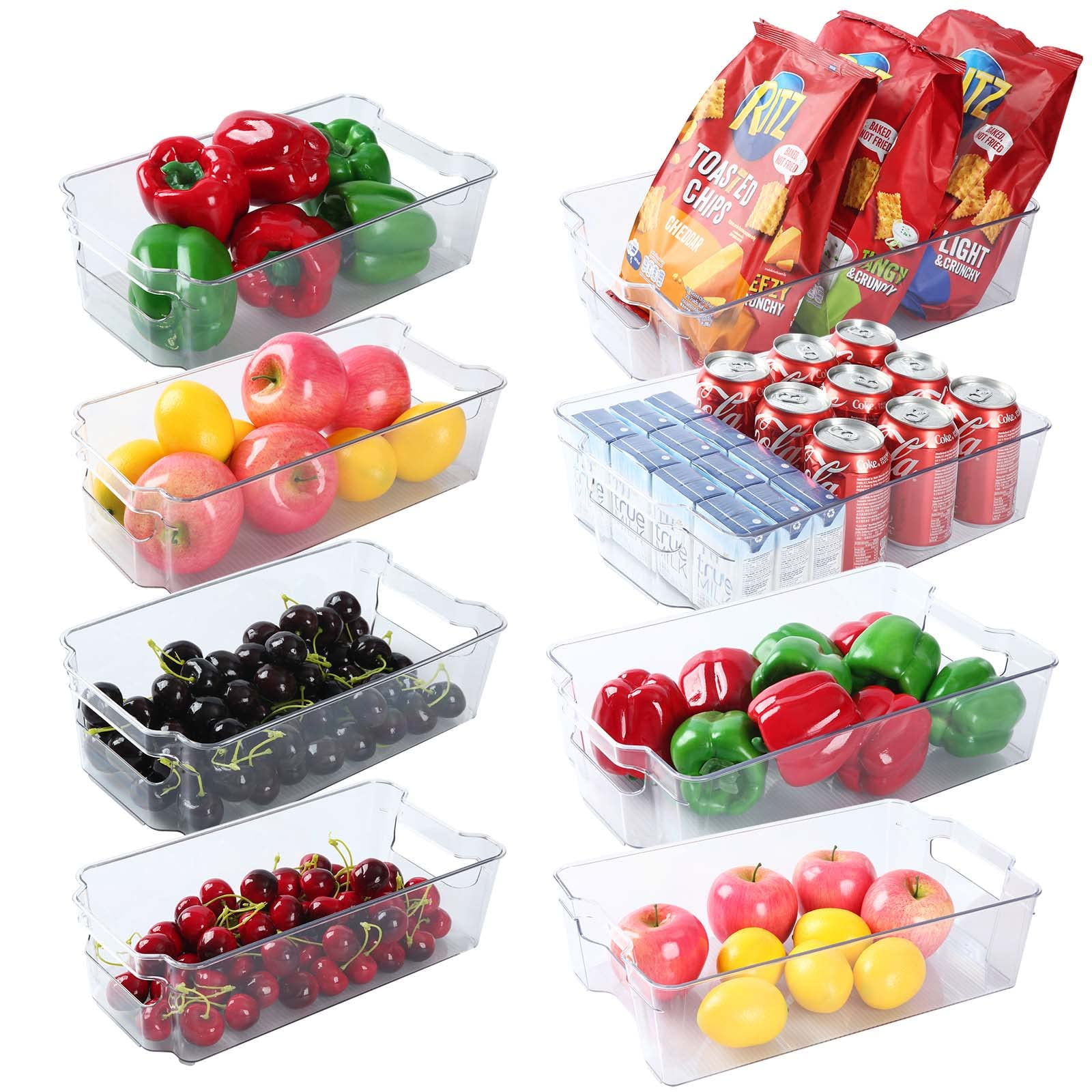 8 Pack Clear Plastic Storage Bins, Home Pantry Organizer Bins