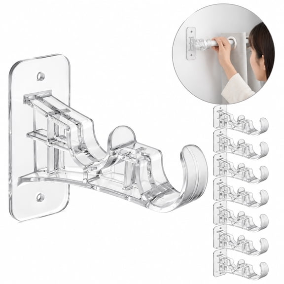 8 Pack Clear Self Adhesive Double Curtain Rod Brackets, No Drill Dual Curtain Rod Holders, 4.33 x 1.97 Inch Wall Mount Curtain Hooks for Bedroom, Living Room, Window
