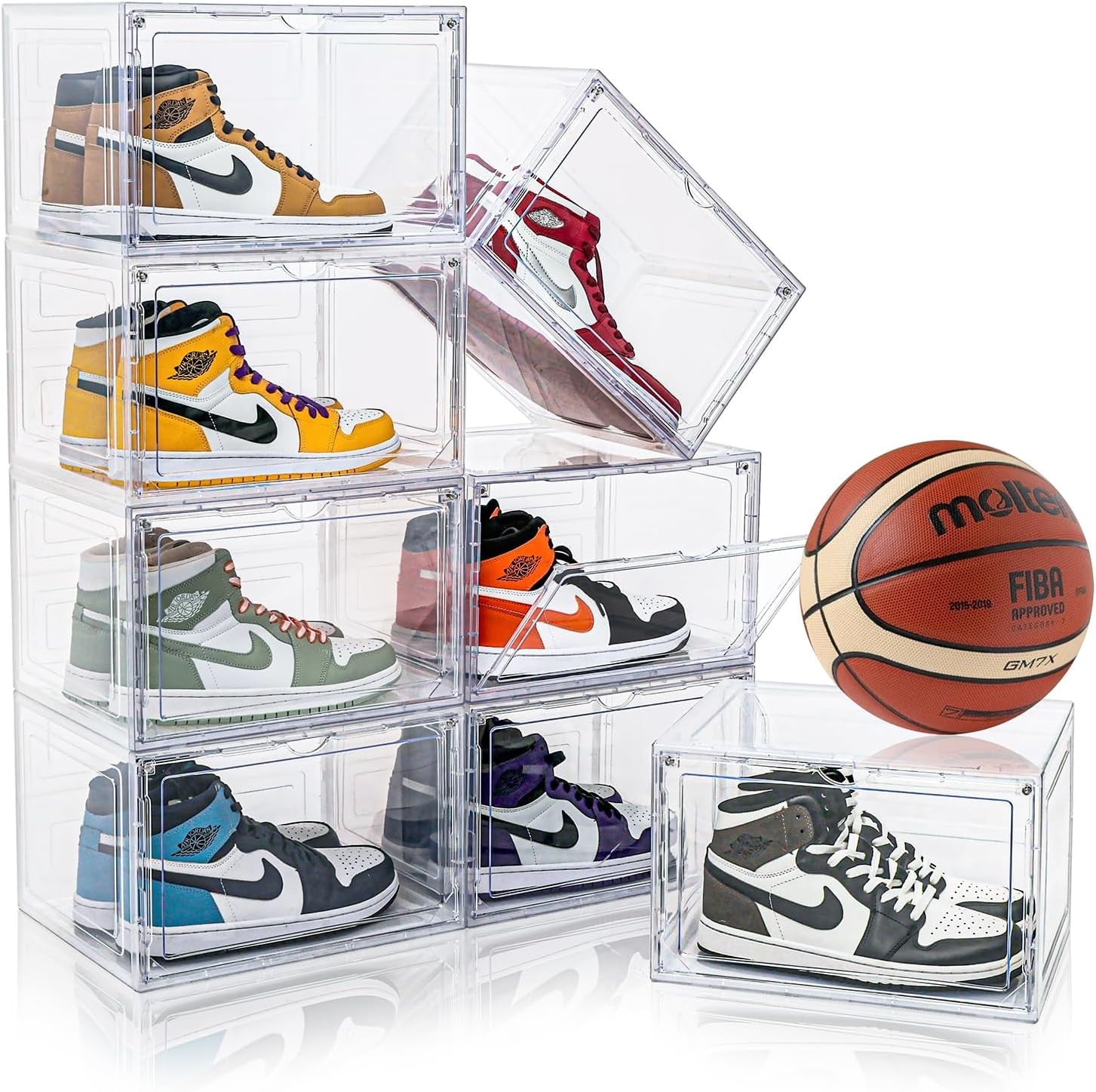 8 Pack Clear Shoe Boxes Stackable,Large Shoe Storage Organizer with ...