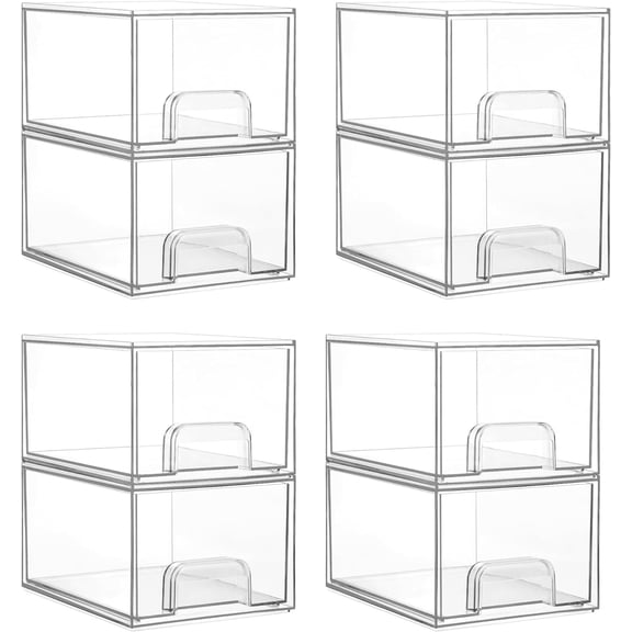 8 Pack Small Clear Stackable Storage Drawers for Bathroom Kitchen Pantry Home Organization