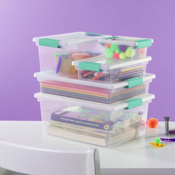 8-Pack Clip Box, Stackable Clear Plastic Bins with Latching Lids for Home Office Storage