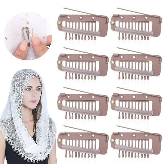 8 Pack Clips with Safety Pins, Strong Chunni Grip Dupatta Setting Clips Indian for Woman Black