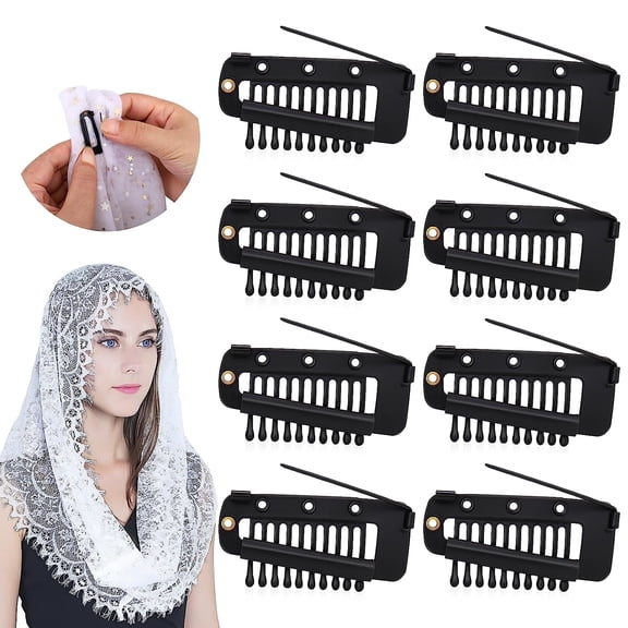 8 Pack Clips with Safety Pins, Strong Chunni Grip Dupatta Setting Clips Indian for Woman Black