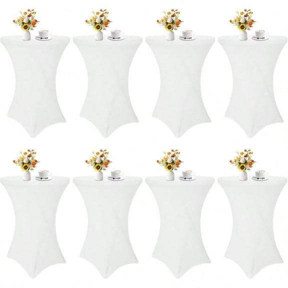8 Pack Cocktail Table Covers 32x43 Inch Fitted Stretch Spandex Square Corners White Table Cover High Top Cocktail Round Tablecloth for Party, Wedding, Birthday, Banquet(White)