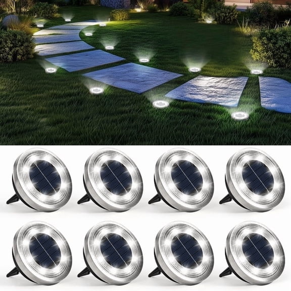 8 Pack Cold White LED Medium-Size Ground Lights, Waterproof Landscape Path Lighting