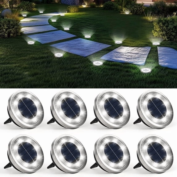 8 Pack Cold White LED Medium-Size Ground Lights, Waterproof Landscape Path Lighting