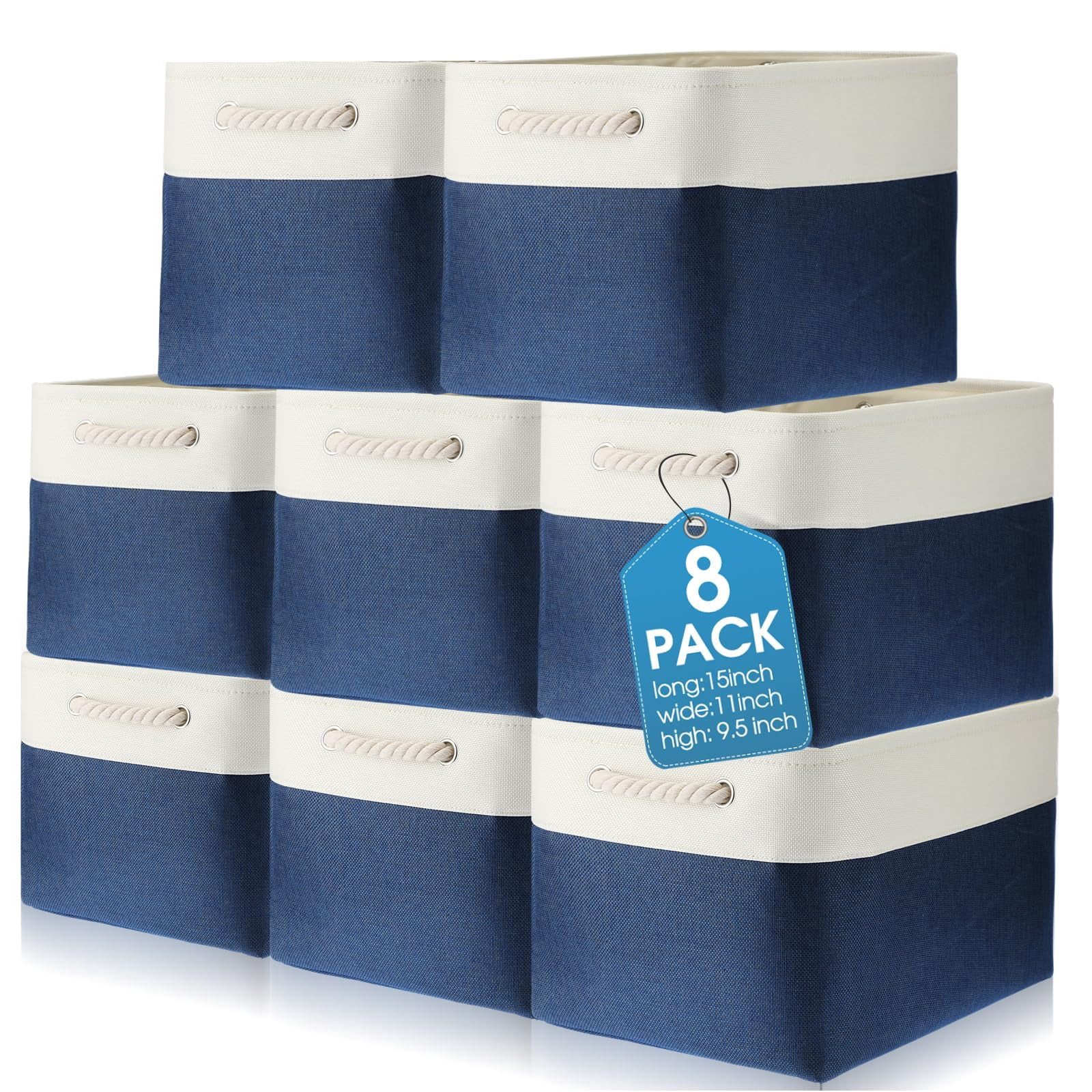 8 Pack Collapsible Storage Bins Fabric Storage Bins Polyester Fabric Baskets with Handles Linen Closet Organizer for Shelf Home Closet Towels Toys(12 x 12 x 12 in,Beige)