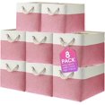 thumbnail image 1 of 8 Pack Collapsible Storage Bins Fabric Storage Bins Polyester Fabric Baskets with Handles Linen Closet Organizer for Shelf Home Closet Towels Toys(15 x 11 x 9.5 in,Pink White), 1 of 14