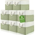 thumbnail image 1 of 8 Pack Collapsible Storage Bins Fabric Storage Bins Polyester Fabric Storage Baskets with Handles Linen Closet Organizer for Shelf Home Closet Towels Toys (Green White,15 x 11 x 9.5 in), 1 of 14