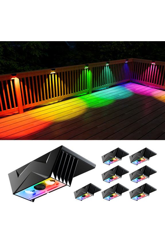 8 Pack Color Change Solar Fence Lights Outdoor Waterproof Led Accent RGB Lamp Decorative Lighting with Spot Len for for Deck, Railing, Stair, Wall