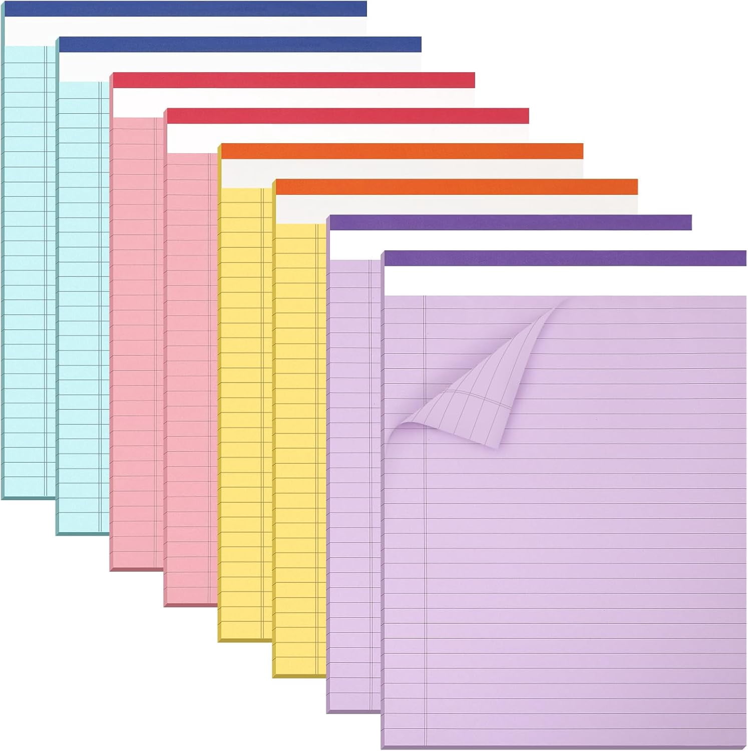 8 Pack Colored Legal Pads Writing 8x11 Inch 80GSM Thick Paper Note 30 Sheets College Ruled Notepads Steno To Do List Office Work