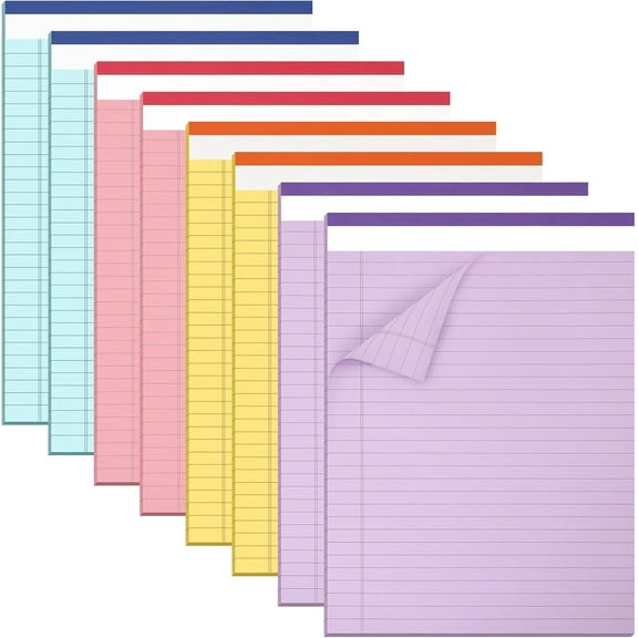 8 Pack Colored Legal Pads Writing 8x11 Inch 80GSM Thick Paper Note 30 Sheets College Ruled Notepads Steno To Do List Office Work