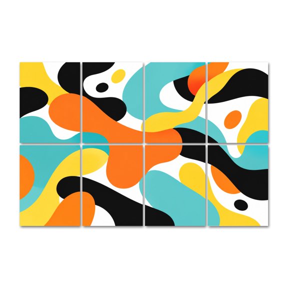 8 Pack Colorful Abstract Fluid Art Acoustic Panels Self-Adhesive Orange Yellow Black Teal Orange Yellow Decorative Sound Absorbing Wall Panels, Sound Panels for Recording Studio Living Room 48"x32"