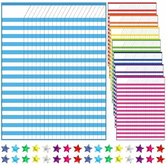 8 Pack Colorful Dry Erase Incentive Chart Multi-Color Classroom Laminated Dry Erase Reward Chore Charts with 1350 Reward Stickers for School Attendance Homework Progress Tracking, 13" x 17"