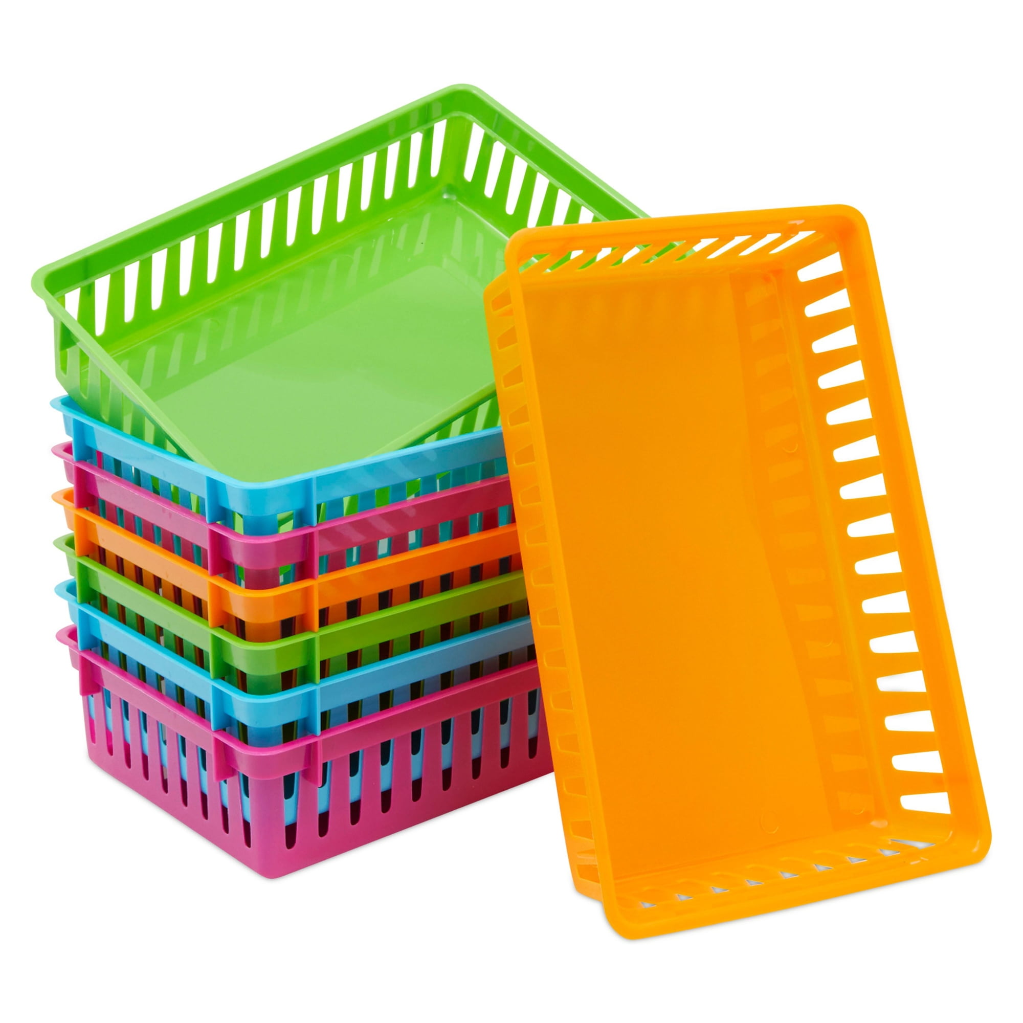 Craftybook Art Supply Storage Organizer Set - Colorful Assorted Set of 6 Bin Baskets Stackable Plastic Classroom and Utility Caddy Organizer with