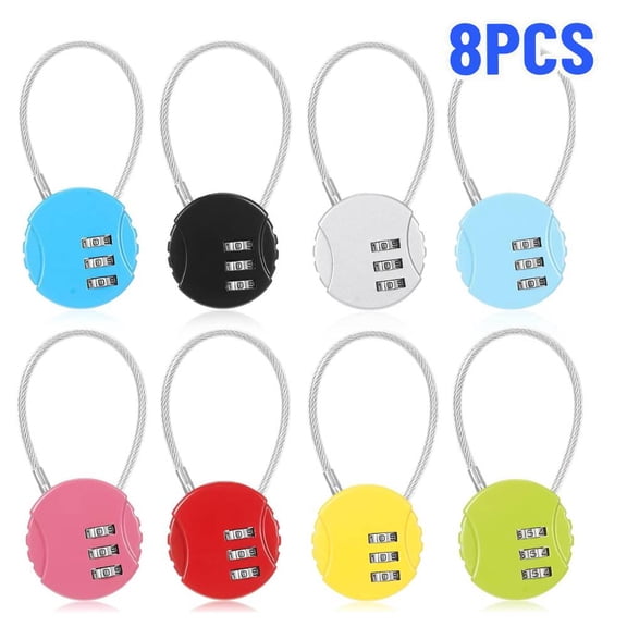 8pcs Wire Rope Combination Lock, 3 Digit Small Luggage Number Cable Padlock, Waterproof Locker Lock for Home, Gym, Travel, Backpack