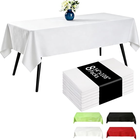8 Pack Compostable White Rectangular Tablecloth - 54x108 Inch Disposable Table Covers for 8ft Tables Eco-Friendly Waterproof Cloths Weddings & Gatherings